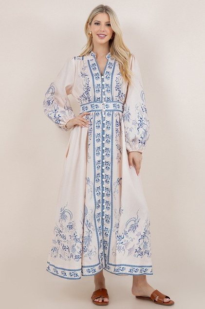 Sundayup Women's Printed Long Sleeve V-neck Maxi Dress Sundayup Women's Printed Long Sleeve V-neck Maxi Dress