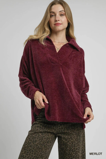 Umgee Chenille V-Neck Pullover - Merlot Umgee Chenille V-Neck Pullover - Merlot