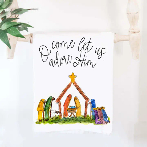 Happy By Rachel Nativity Adore Him Tea Towel