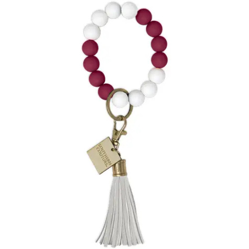 Southern Couture Silicone Beaded Bracelet Key Chain- Maroon/White Southern Couture Silicone Beaded Bracelet Key Chain- Maroon/White
