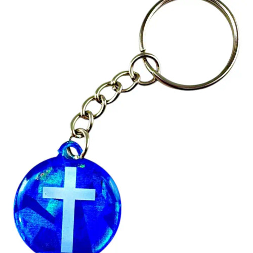 Tap To Pray Prayer Tag Keychain - Blue Crystal
