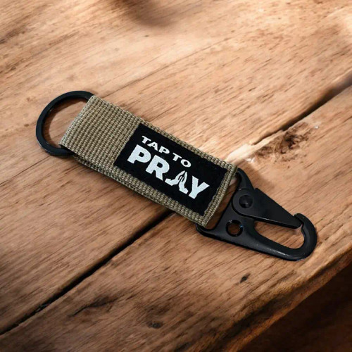Tap To Pray Tan Tactical Carabiner Keychain Tap To Pray Tan Tactical Carabiner Keychain