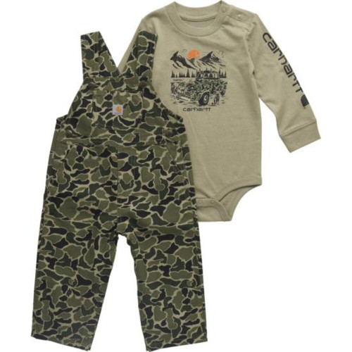 Carhartt Infant Boys Long-Sleeve Bodysuit and Camo Overall Set - Green Duck Camo Carhartt Infant Boys Long-Sleeve Bodysuit and Camo Overall Set - Green Duck Camo