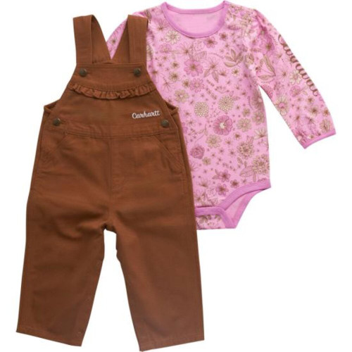 Carhartt Infant Girls Long-Sleeve Floral Bodysuit and Canvas Overall Set Carhartt Infant Girls Long-Sleeve Floral Bodysuit and Canvas Overall Set