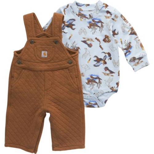 Carhartt Infant Boys Long-Sleeve Printed Bodysuit and Quilted Overall Set - Brown Carhartt Infant Boys Long-Sleeve Printed Bodysuit and Quilted Overall Set - Brown