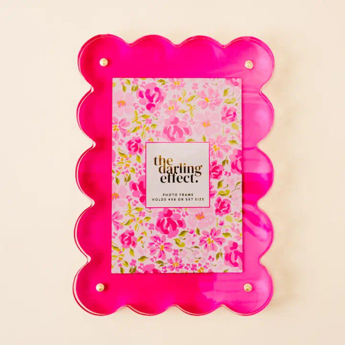 The Darling Effect Rectangle Scalloped Acrylic Frame-Hot Pink