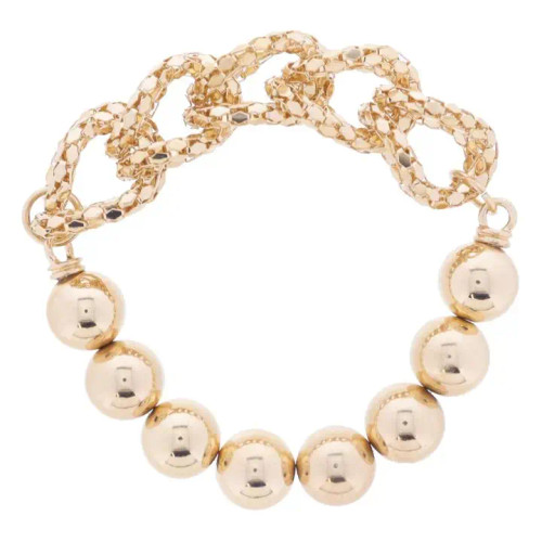 Jane Marie Half Gold Mesh Linked Chain, Half Gold Ball Beaded Bracelet Jane Marie Half Gold Mesh Linked Chain, Half Gold Ball Beaded Bracelet
