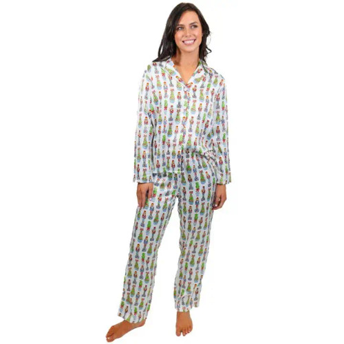 Jane Marie Women's Festive Nutcracker Silky Satin Pajama Long Sleeve Set