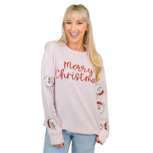 Jane Marie Women's Merry Christmas Pink Crew Neck Sweatshirt Jane Marie Women's Merry Christmas Pink Crew Neck Sweatshirt