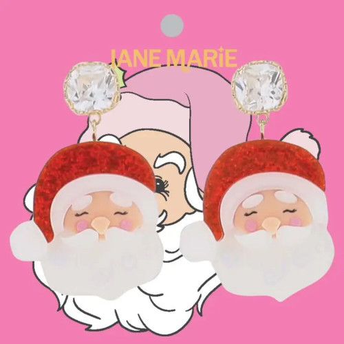 Jane Marie White, Red, Cream Acrylic Santa Claus Earring Jane Marie White, Red, Cream Acrylic Santa Claus Earring