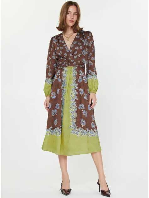 Current Air Women's Floral Border Print V-Neck Midi Dress Current Air Women's Floral Border Print V-Neck Midi Dress