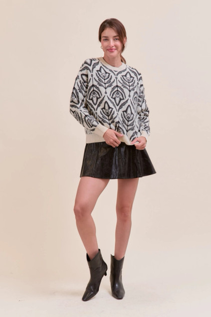 &merci Women's Floral Pattern Sweater - Charcoal &merci Women's Floral Pattern Sweater - Charcoal