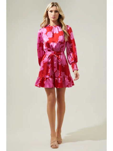 Sugar Lips Women's Cherry Pink Burning Love Sevilla Satin Ruffle Dress