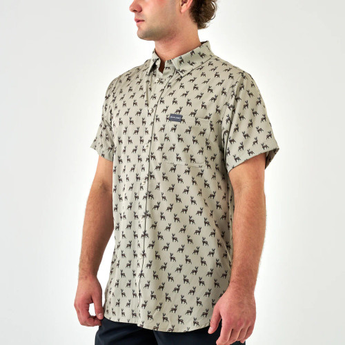 Burlebo Men's Performance Button Up - Whitetail Deer Green