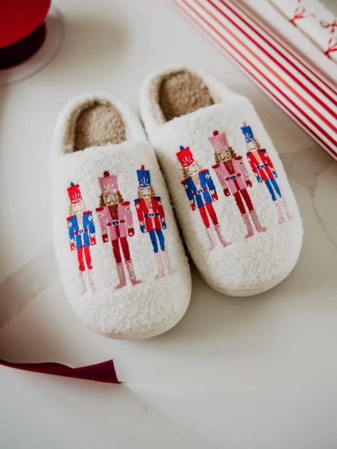 Katydid Nutcrackers Christmas Holiday Sherpa Slippers Katydid Nutcrackers Christmas Holiday Sherpa Slippers
