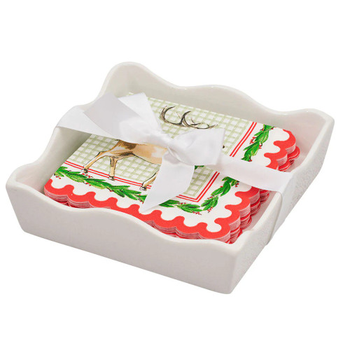 Sophistiplate Holly Berry Christmas Cocktail Napkin with Napkin Tray Sophistiplate Holly Berry Christmas Cocktail Napkin with Napkin Tray