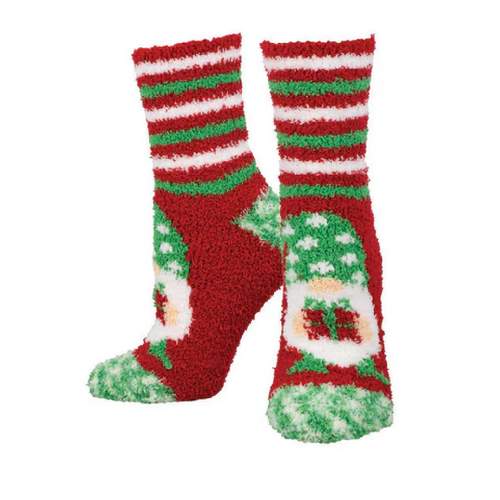 Socksmith Women's Gnome More Gifts Holiday Fuzzy Crew Socks - Red