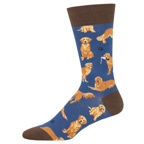 Socksmith Men's Golden Retrievers Blue Novelty Crew Sock