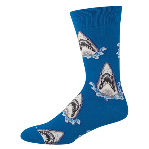 Socksmith Men’s Shark Attack Crew Socks — Blue