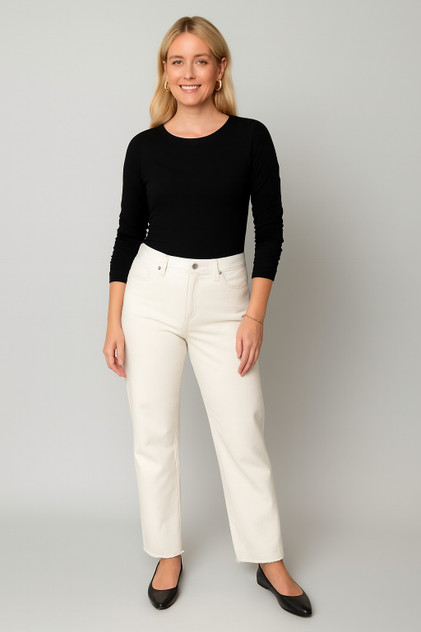 Pine Apparel Women's Wide Leg Fray Hem Jean - Cafe Pine Apparel Women's Wide Leg Fray Hem Jean - Cafe