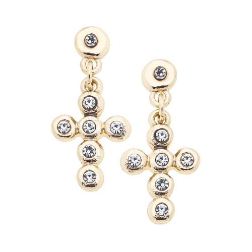 Canvas Elizabeth Pave Cross Drop Earrings in Shiny Gold Canvas Elizabeth Pave Cross Drop Earrings in Shiny Gold