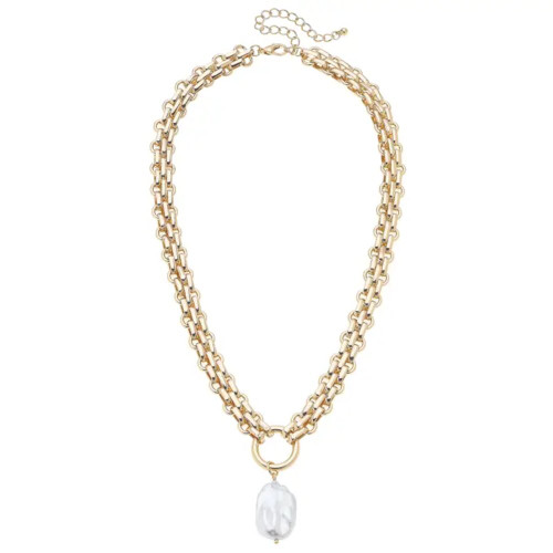 Canvas Lucille Chunky Gold Link Pearl Pendant Necklace