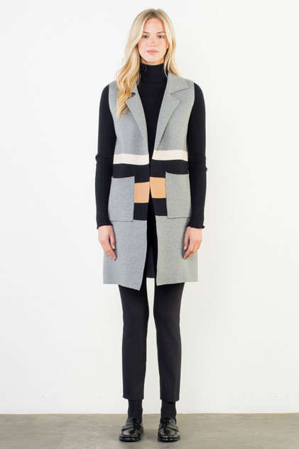 THML Women's Sleeveless Colorblocked Cardigan