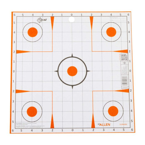EZ Aim Paper Shooting Targets, 12" Square Sight-In Grid Targets, 13-Pack, White & Orange