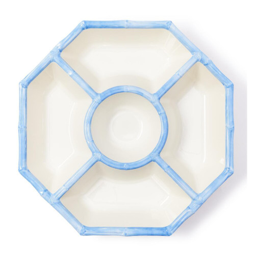 Two's Company French Blue Bamboo Touch Chip and Dip Bowl