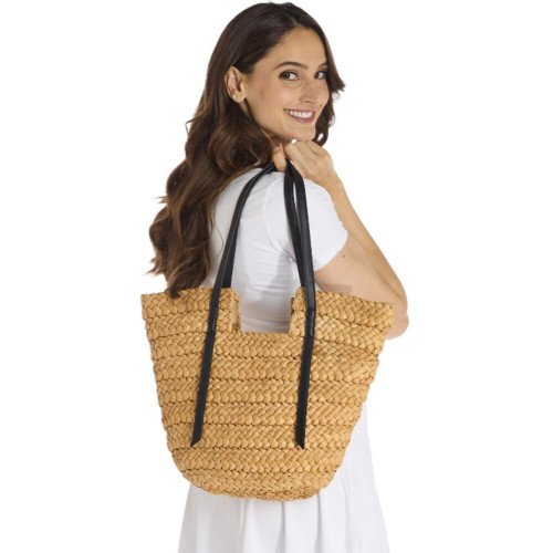 Two's Company Raffia Straw Tote
