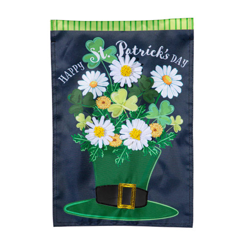 Evergreen Happy St. Patrick's Day Floral Hat Applique Garden Flag