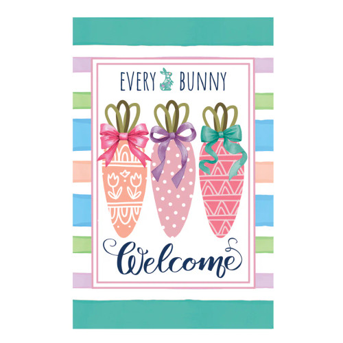 Evergreen Every Bunny Carrot Welcome Applique Garden Flag