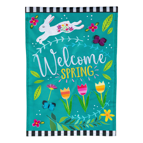 Evergreen Welcome Spring Bunny Applique Garden Flag