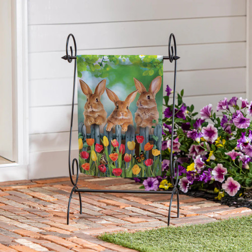 Evergreen Whimsy Bunny Trio Suede Garden Flag