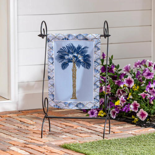 Evergreen Blue Coastal Palm Trees Double Sided Suede Garden Flag