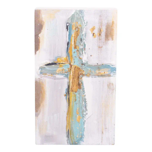 Glory Haus Gold Blue Cross Wood Block