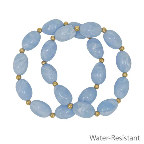 What's Hot Set of 2 Light Blue Oval Acrylic and Gold Beaded Stretch Bracelets