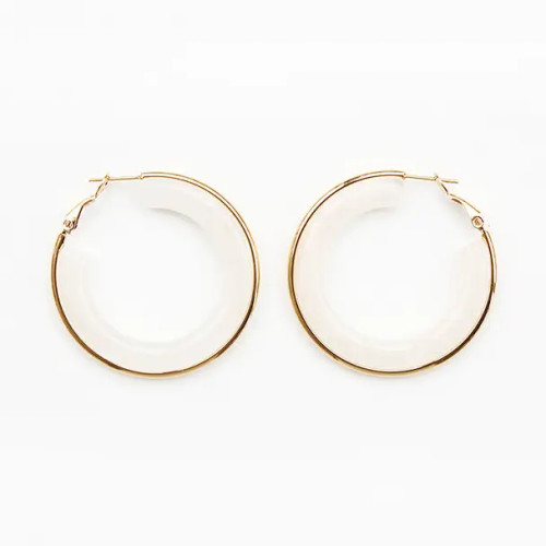 What's Hot Natural Cream Acrylic Hoop with Gold Accent Earring