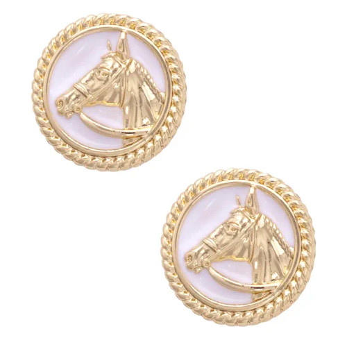 Canvas Thoroughbred Enamel Stud Earrings in White