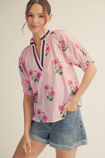 Jodifl Color Contrast Accent Floral Top
