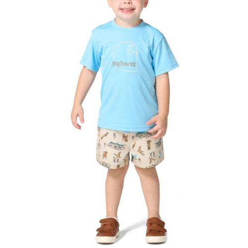 Carhartt Toddler Boys Short Sleeve Force Sun Defender Short and Woven Printed Short Set - Sand