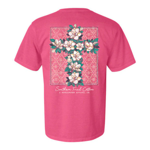 Southern Fried Cotton Women's Magnolia Cross Tee - Crunchberry