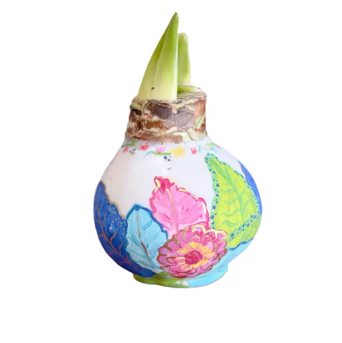 Hand Painted Tobacco Leaf Waxed Amaryllis Bulb