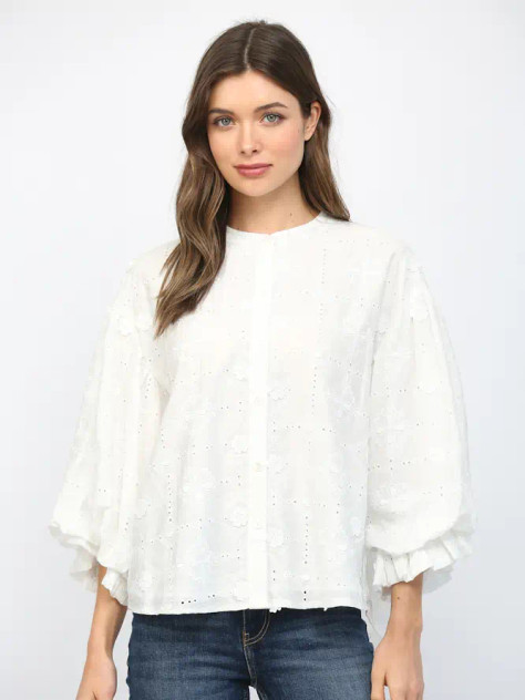 Fate Women's Off White Bubble Sleeve Blouse