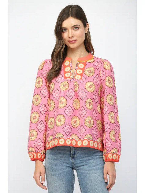 Fate Women's Pink Long Sleeve V-Neck Top