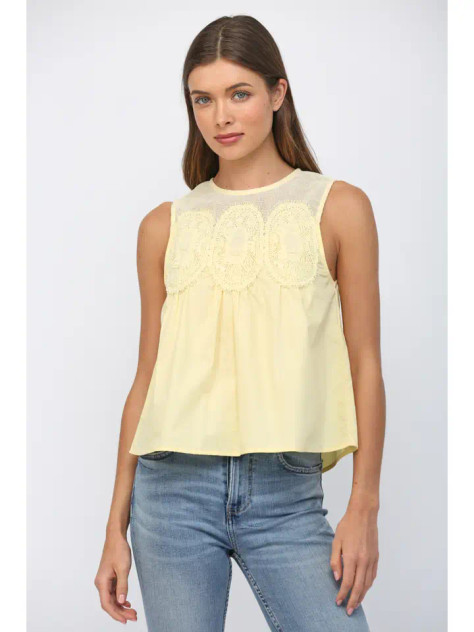 Fate Women's Yellow Lace Trimmed Sleeveless Top