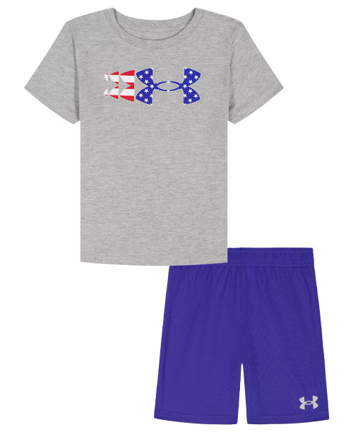 Under Armour Boys Flag Logo T-Shirt and Shorts Set - Mod Grey