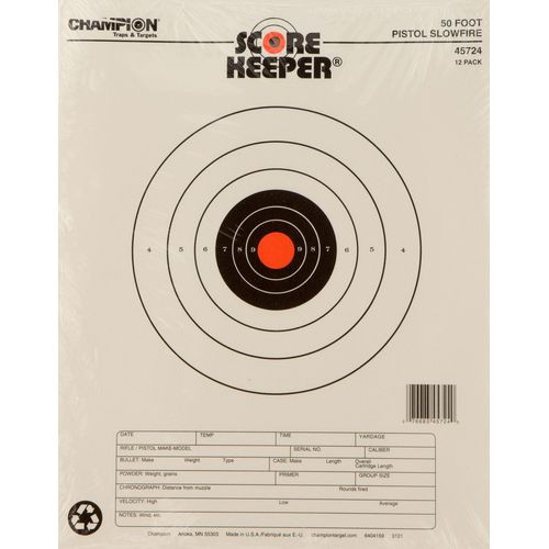 Champion Targets Scorekeeper 50ft Pistol Slowfire Bullseye Hanging Paper Target 11″ x 16″ 12 Per Pack