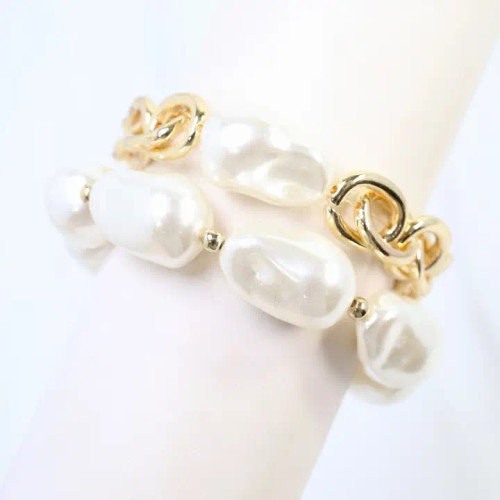 Caroline Hill Rosey Pearl Bracelet Set - Gold