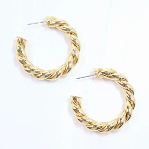Caroline Hill Raylee Twisted Hoop-Large Shiny Gold